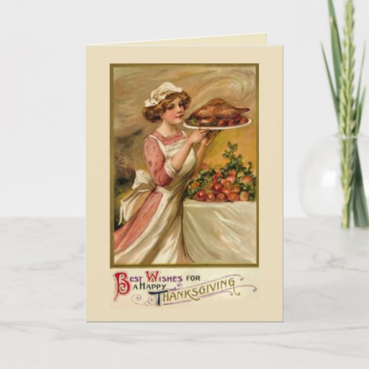 Meisje met gebraden kalkoen feestdagen kaart (Voorkant)