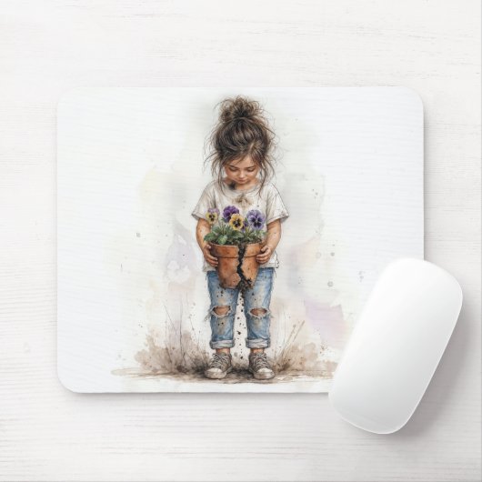 Meisje met gebroken bloempot muismat (Met muis)