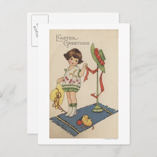 Meisje met geel Pet en griet Briefkaart (Voorkant / Achterkant)