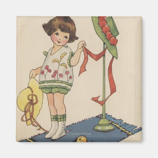 Meisje met geel Pet en griet Magneet (Voorkant)