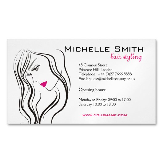 Meisje met gegolfd haar Hairstyling-brandingspicto Visitekaartje Magneet (Voorkant)