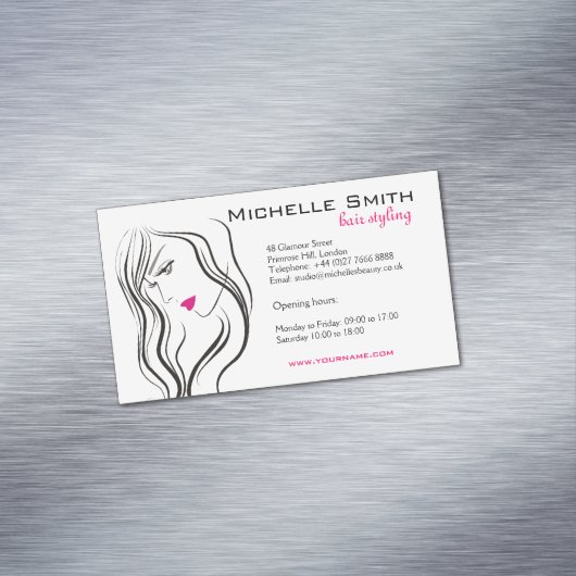 Meisje met gegolfd haar Hairstyling-brandingspicto Visitekaartje Magneet (Voorbeeld)