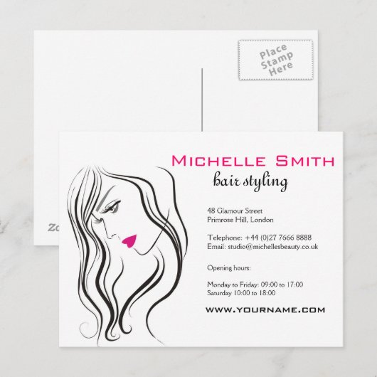 Meisje met gegolfd haar Hairstyling-brandpictogram Briefkaart (Voorkant / Achterkant)