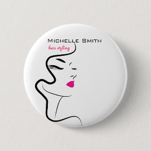 Meisje met gegolfd haar Hairstyling-brandpictogram Ronde Button 5,7 Cm