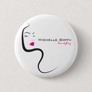 Meisje met gegolfd haar Hairstyling-brandpictogram Ronde Button 5,7 Cm