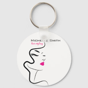 Meisje met gegolfd haar Hairstyling-brandpictogram Sleutelhanger