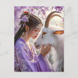 Meisje met Geit Chinese Zodiac Art Briefkaart