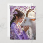 Meisje met Geit Chinese Zodiac Art Briefkaart (Voorkant / Achterkant)