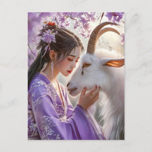 Meisje met Geit Chinese Zodiac Art Briefkaart (Voorkant)