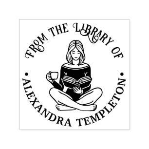 Meisje met gekruiste benen lezend #2 Bibliotheekbo Zelfinktende Stempel