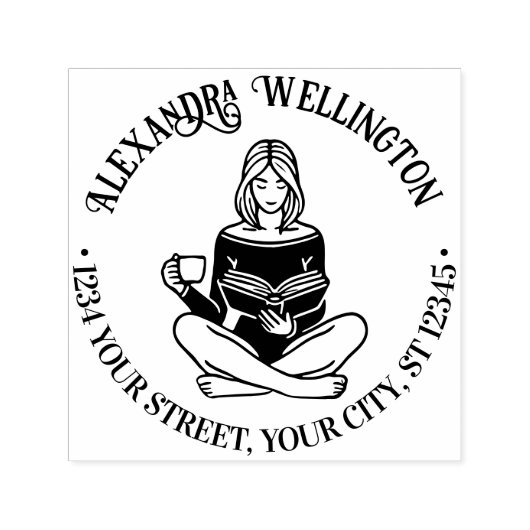 Meisje met gekruiste benen lezend #2 Naam Retourad Zelfinktende Stempel (Design)