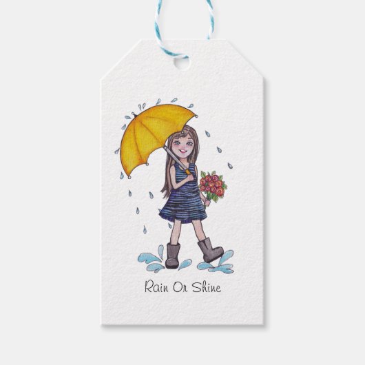 Meisje met gele baarmoeder in Waterverf Cadeaulabel (Voorkant)