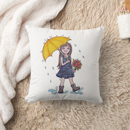 Meisje met gele baarmoeder in Waterverf Kussen (Deken)