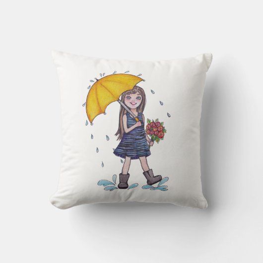 Meisje met gele baarmoeder in Waterverf Kussen (Voorkant)