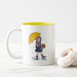 Meisje met gele baarmoeder in Waterverf Tweekleurige Koffiemok