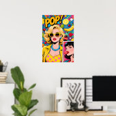 Meisje met gele zonnebril Pop Art Poster (Thuiskantoor)