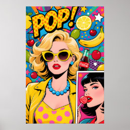 Meisje met gele zonnebril Pop Art Poster