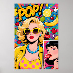 Meisje met gele zonnebril Pop Art Poster