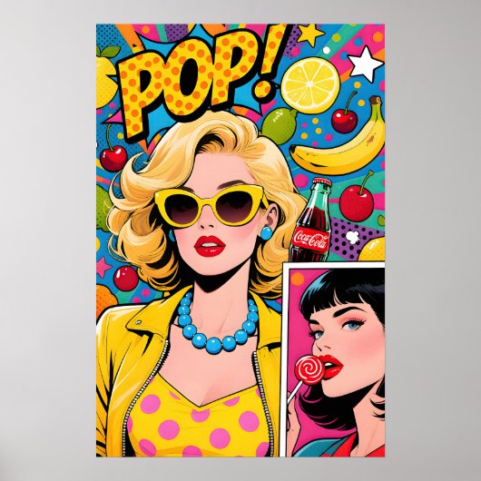 Meisje met gele zonnebril Pop Art Poster (Voorkant)