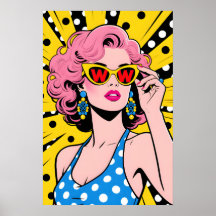 Meisje met gele zonnebril Pop Art