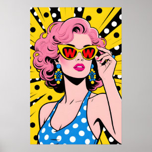 Meisje met gele zonnebril Pop Art Poster
