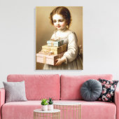 Meisje met geschenkdoos canvas afdruk (Insitu (Woonkamer))