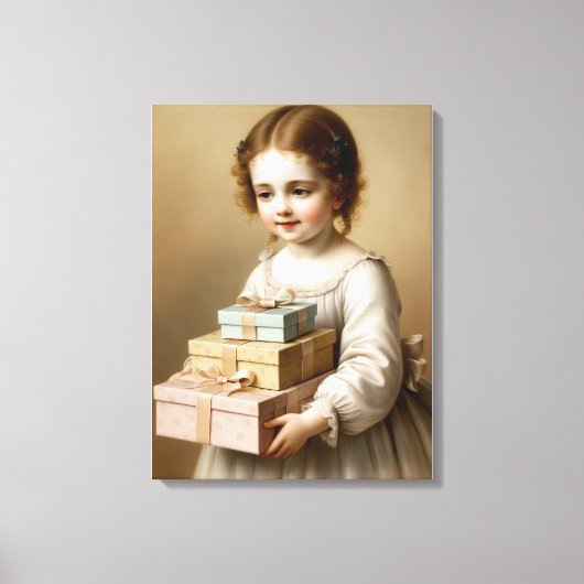 Meisje met geschenkdoos canvas afdruk (Voorkant)