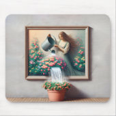 Meisje met gieter in tuinschilderij muismat (Voorkant)