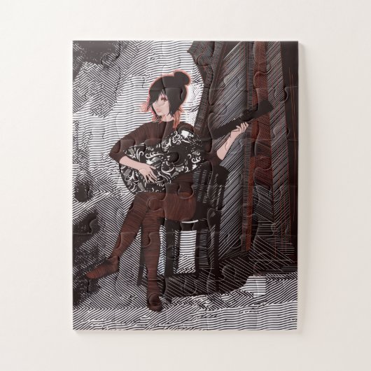 Meisje met gitaar legpuzzel (Verticaal)