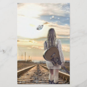 Meisje met gitaar op spoorwegen briefpapier