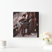 Meisje met gitaar vierkante klok (Huis)
