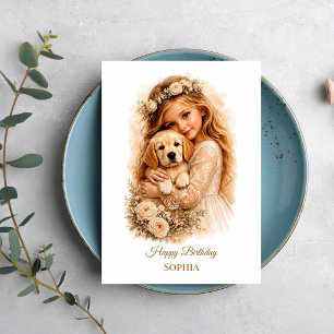 Meisje met Gouden Retriever Puppy Kaart