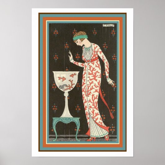 "Meisje met goudvis" Art Deco Poster 13 x 19 (Voorkant)
