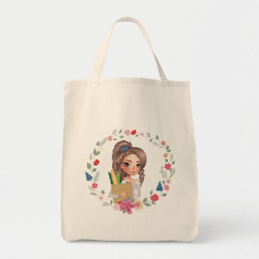 Meisje met Grocery Bag Tote Bag (Voorkant)