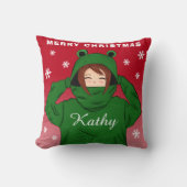 Meisje met Groene Kikker Hoodie Sneeuwvlokken Kers Kussen (Voorkant)