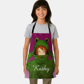 Meisje met Groene Kikker Hoodie Tekening Custom Na Schort (Insitu)