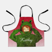 Meisje met Groene Kikker Hoodie Tekening Custom Na Schort (Voorkant)