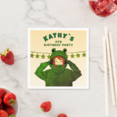 Meisje met Groene Kikker Hoodie Tekening Verjaarda Servet (Insitu)
