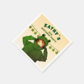 Meisje met Groene Kikker Hoodie Tekening Verjaarda Servet (Hoek)