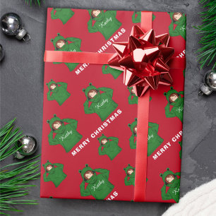 Meisje met groene kikkerkerst cadeaupapier