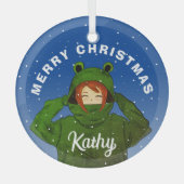 Meisje met groene kikkerkerst glas ornament (Voorkant)