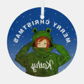 Meisje met groene kikkerkerst glas ornament (Achterkant)