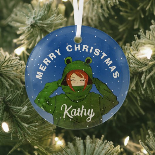Meisje met groene kikkerkerst glas ornament (Insitu)