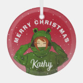 Meisje met groene kikkerkerst glas ornament (Voorkant)