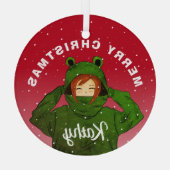 Meisje met groene kikkerkerst glas ornament (Achterkant)