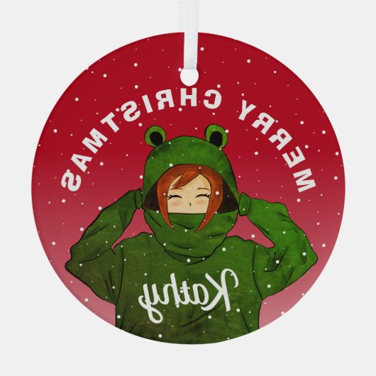 Meisje met groene kikkerkerst glas ornament (Achterkant)