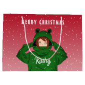 Meisje met groene kikkerkerst groot cadeauzakje (Achterkant)