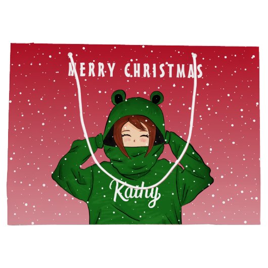 Meisje met groene kikkerkerst groot cadeauzakje (Achterkant)