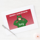 Meisje met groene kikkerkerst rechthoekige sticker (Envelop)