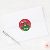 Meisje met groene kikkerkerst ronde sticker (Envelop)